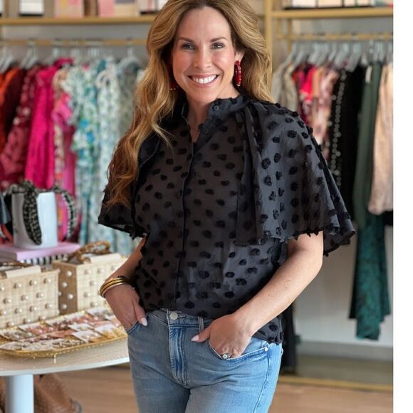 NWOT COREY LYNN CALTER chrisley pom pom top in black Small - Picture 4 of 14